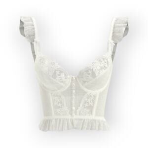 Commense Floral Lace Mesh Corset Bustier Crop Top Sheer Size M  Modern Romance